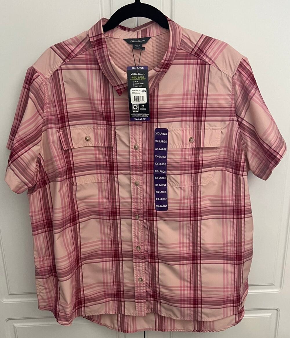 Eddie Bauer Women's Short Sleeve Adventure Shirt Pink Plaid Size XXL  NWT